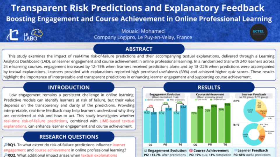 Poster scientifique présenté à ECTEL 2025 — Campus26, nomination au prix du meilleur poster.